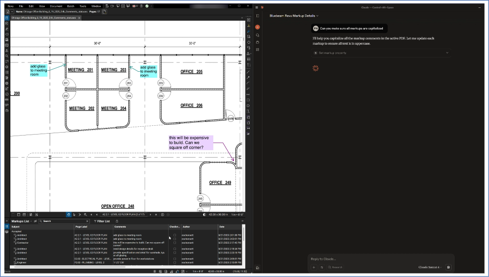 Bluebeam Max software interface for AI-assisted PDF reviews and BIM coordination